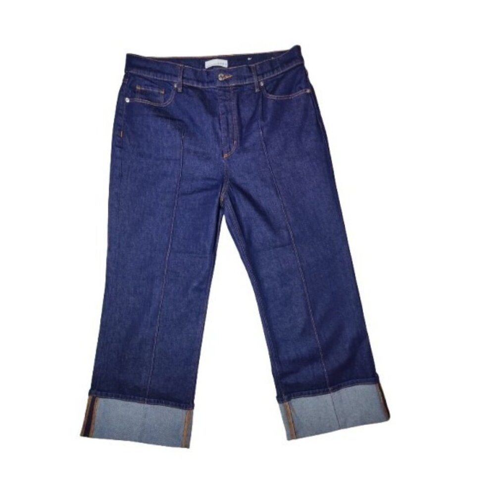 LOFT Wide Leg‎ Cuffed Cropped Center-Seam Dark Wash High-Rise Jeans 10/32